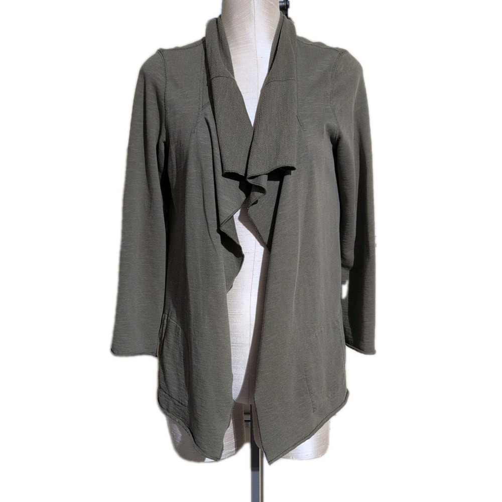 J Jill Olive Green Drape Cardigan Comfy Cozy Open Front Effortless Boho Chic XS